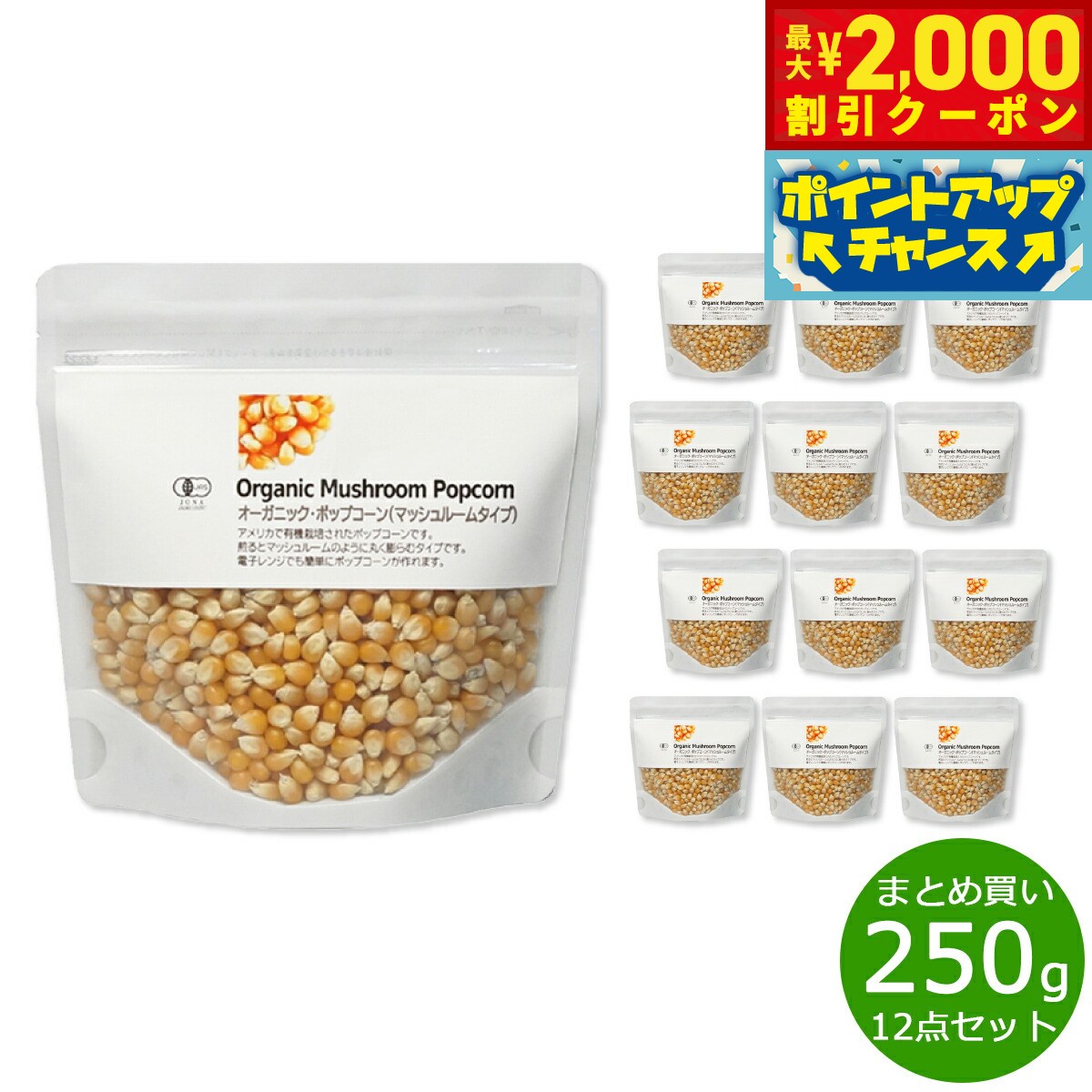 【2000円OFFクーポン！＆店内ポイント最大53倍！本日限定！】ナチュラルキッチン natural kitchen オーガニック ポップコーン 250g×12袋【送料無料】