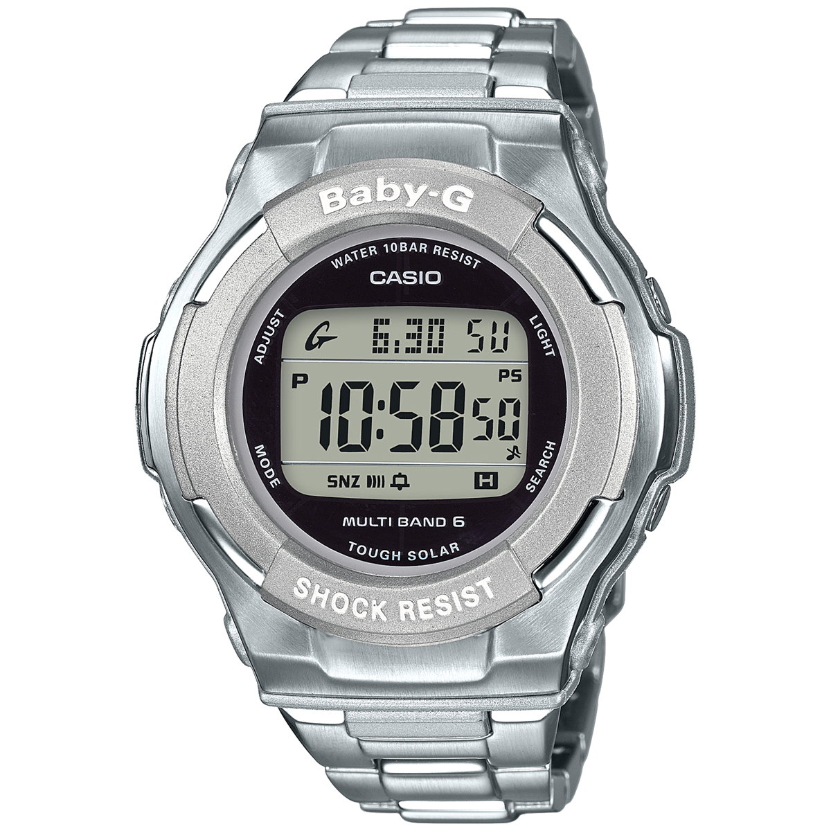 楽天市場 日0時 最大5000円offクーポン 店内ポイント最大37 5倍 日23時59分まで カシオ ベビーg Casio Baby G 電波 ソーラー 電波時計 腕時計 レディース シルバー デジタル タフソーラー Bgd 1300d 7jf 正規品 Neelセレクトショップ