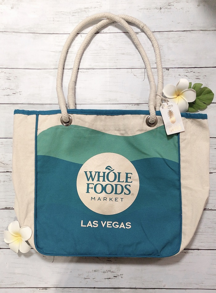 楽天市場 New ラスベガス Lasvegas ホールフーズマーケット限定トートバック ハワイ エコバック Whole Foods Market お土産 ブルー Bande