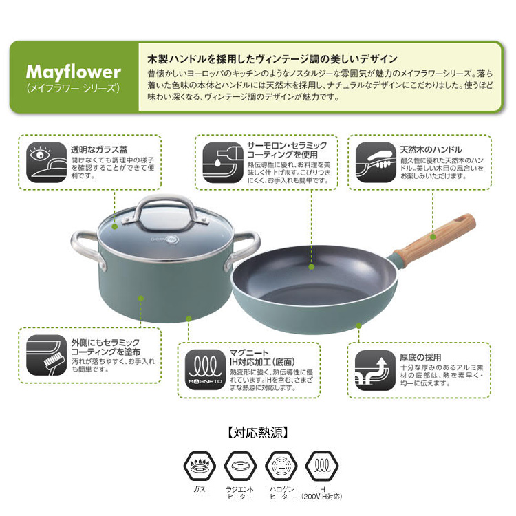 楽天市場 グリーンパン メイフラワー フライパン 26cm Green Pan Ih対応 ｉｈ ガス火 直火 ラジエント ハロゲン セラミック 料理 調理 こびりつきにくい アシストワン