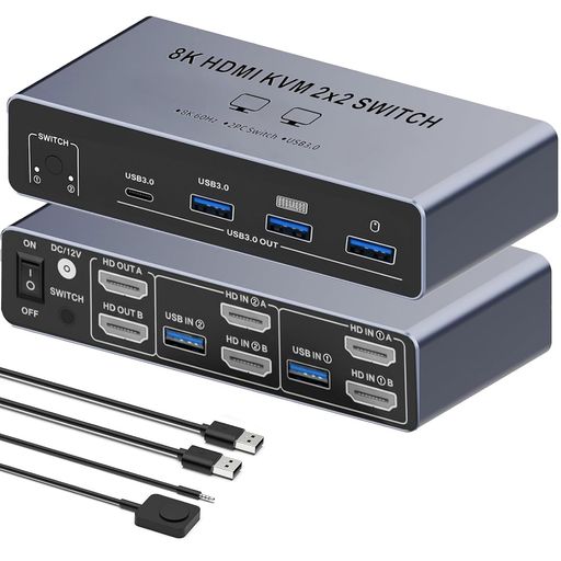 8K HDMI KVM切替器 2モニタ2コンピュータ HD 2入力2出力スイッチ 4つのUSB 3.0ポートのため2台のコンピュータで2モニタ/キーボード/マウス/プリンタを共有 テレワーク/プログラミング/金融取引/…|Astalio