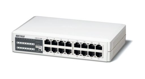緩衝装置置き目 BUFFALO 10/100Mbps相応う 可塑性物質筐体 ワット数内蔵 16界面 白いこと スイッチングこしき LSW3-TX-16NP