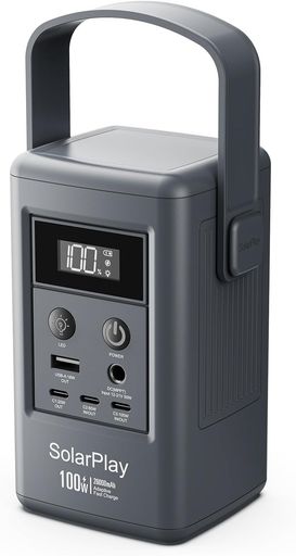 SolarPlayQ100100W携帯型ワット数96.2Wh小型軽さ0.78kgリン酸鉄リチウムDCインプットUSB-C/USB-A最終生産物BMS役立つこと積み上げるアウトドア車中泊難民キャンプ防災颱風打つ手身寄り用まさかの時用停電打つ手LED照明装置付き添い人