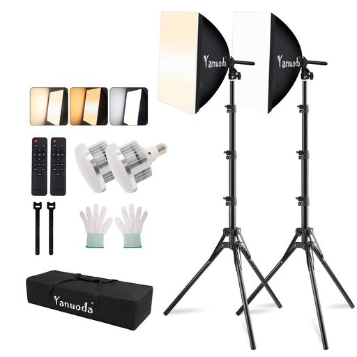 Yanuoda 照明用ソフトボックス 40x40CM 折りたたみ式 撮影用ライト 95W LED電球 3000K-7500K 高輝度3色温度LEDライト リモコン付属 遠隔操作可能 無段階調節 照明キット 160CM伸縮三脚スタンド 軽量化…|Astalio