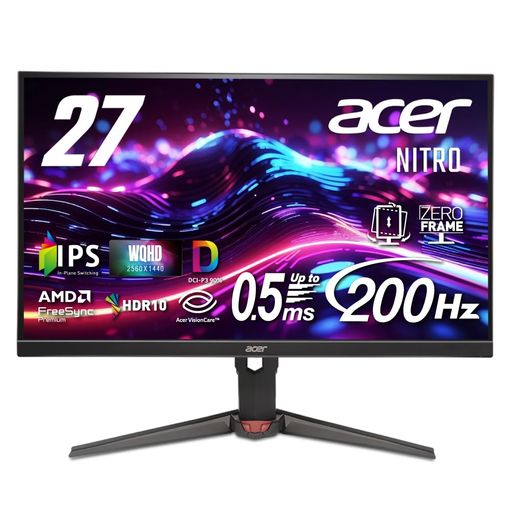 Acer27inWQHDIPS非光輝エルゴスタンド200サイクル0.5ms(GTG)AMDFreeSyncPremium10億7000万色DCI-P390%HDR10ブラックブーストブルーライトシールドHDMI2.0