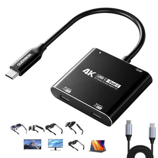 Guermok4-インチ-1デュアルUSB-C見せびらかすこしき4K@60サイクル映像媒体、PD100W弾丸道路申し受ける\u0026USB3.05Gbps、AR眼鏡、Switch2、万覚え帳マイコン、携帯型管する、Type-C見せびらかすに相応う(黒いこと)