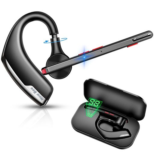 NewBeeBluetoothヘッドセット片耳Bluetoothイヤホンハンズフリー通話Bluetooth5.2CVC8.0片耳イヤホン耳掛け型左右兼用ノイズキャンセリング両マイク内蔵ミュート機能/Siri対応2台同時接続