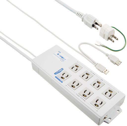 サンワサプライ USB連動タップ 8個口 3P-2P変換アダプタ付 TAP-RE2UN|Astalio