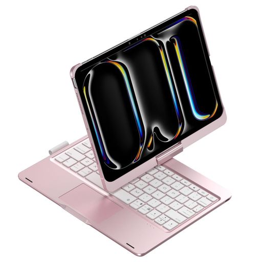 360°回転させるiPadPro11inM5/M42025/2024(第6/5時人)用鍵盤容れもの横/縦置きかっこ良い原則として式タッチパッド付き添い人7色バックライトキーボードPencilを申し受ける納める能力のある一般受けさくら色金