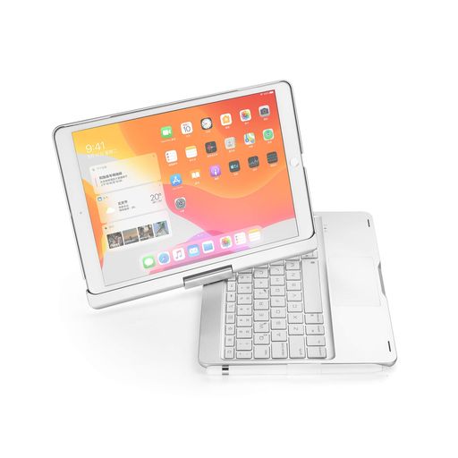 Moogukadan360度回転させるiPad10.2in第789時人/Air3Pro10.5in用のキーボードケースタッチパッド積み上げる7色のうしろ側ともし火一体型無線電話Bluetooth鍵盤(銀(360°回転させる))