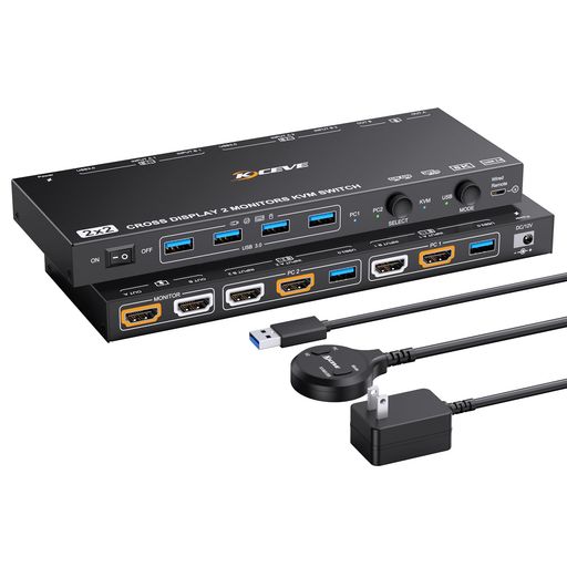 ANXQQ 8K KVM スイッチ HDMI、2 台のモニターと 2 台のコンピューターを共有、新しいアップグレード KVM モード/USB モードをサポート、USB 3.0 ポート付き HDMI スイッチャー、有線リモコンと電源&hellip;｜Astalio