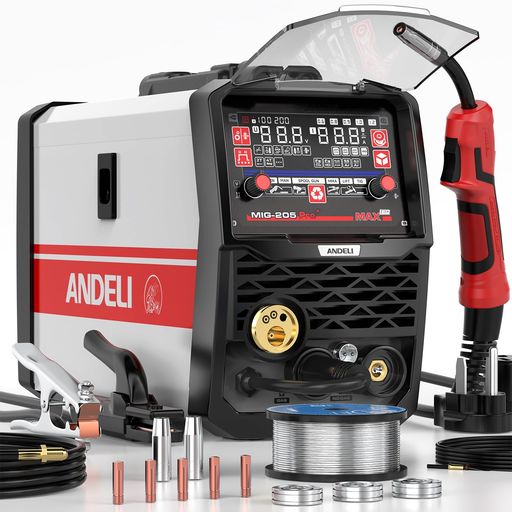 ANDELI 半自動小銃溶接機 軽銀溶接能力のある 100V/200V兼用 205AMP MIG/手棒溶接/LIFT TIG溶接/木管火器溶接 屁っ放り\u0026ノン屁っ放り半自動小銃溶接 6 インチ 1多役立つことMIG溶接機 LED映写幕 産業用 身寄り用 MIG-205 Pro