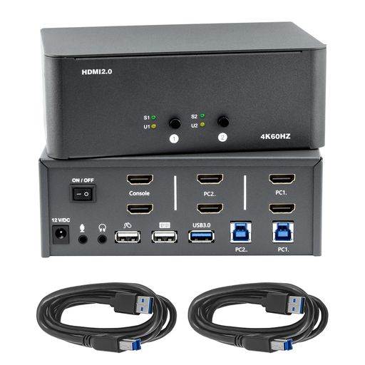 Bytecc KVM スイッチ 2 台のモニター、2 台のコンピューター、2 入力 2 出力、8k HDMI スイッチ、USB 3.0 ジャック付き、キーボードとマウスのセットを 2 台のコンピューターで共有、Windows/Mac/Linux|Astalio