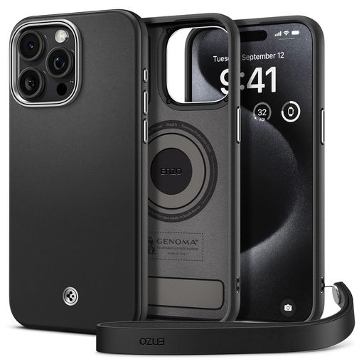 Spigen【打ち立てる18年の科学技術力】iPhone15ProMax容れものMagsafe相応う革なめし革傷押しとどめる無線電話申し受けるエンツォACS06601(黒いこと)