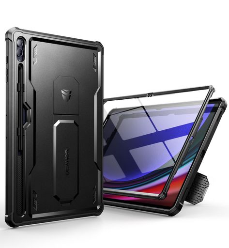 DexnorSamsungGalaxyTabS10Ultra/S9Ultra/S8Ultra用ケース[画面保護フィルム内蔵&キックスタンド付き]耐衝撃軍用規格頑丈保護カバー(ブラック)