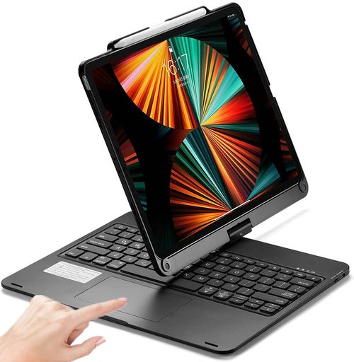 PboyiqiS鍵盤容れもの用のiPadAir13in(M32025/M22024)/Pro12.9第6/5/4/3時人360度回転させる式タッチパッドペンシル納める無線電話bluetooth鍵盤軽銀