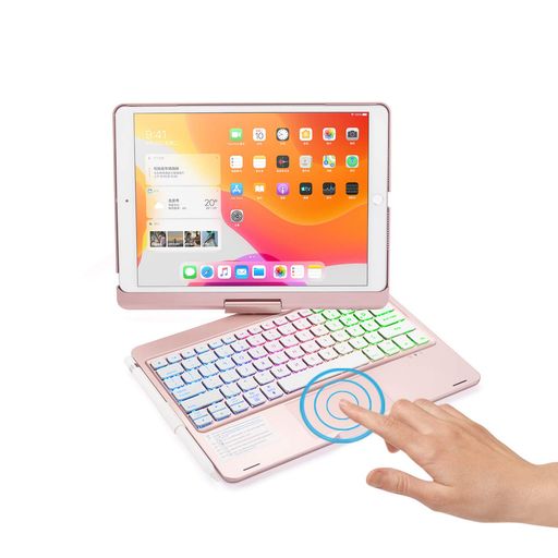 360度回転させるiPad9iPad8iPad7iPadAir3Pro10.5キーボードタッチパッド積み上げるバックライトケース一体型折り畳みiPad第9/8/7時人カバートラックパッドキーボード付き添い人iPad10.2in