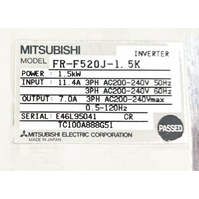 新品【 ★貨物輸送無料 】MITSUBISHI 三菱電機 FR-F520J-1.5K【６ヶ月引きうける】