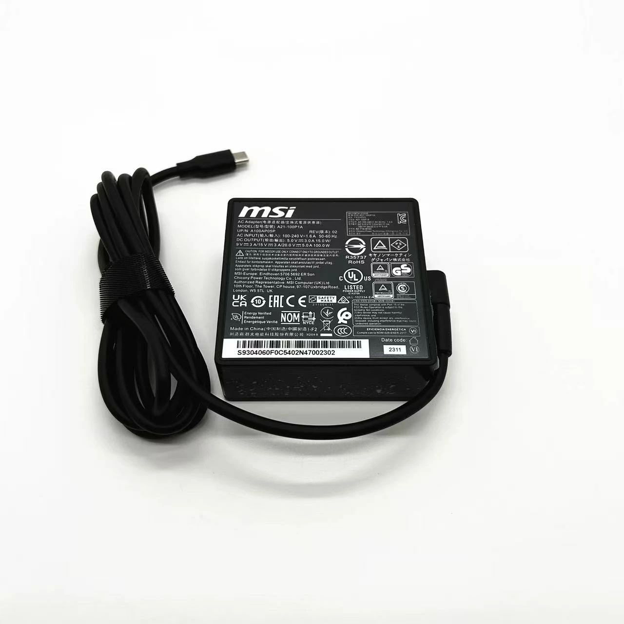 完全無欠新品 MSI製 20V 5A 100W A21-100P1A 20V5A 15V3A 9V3A 5V3A USB TYPE-C USB-C MSI SUMMIT E14 A10B A10SCS A10SCX A10R E15 A11SCS