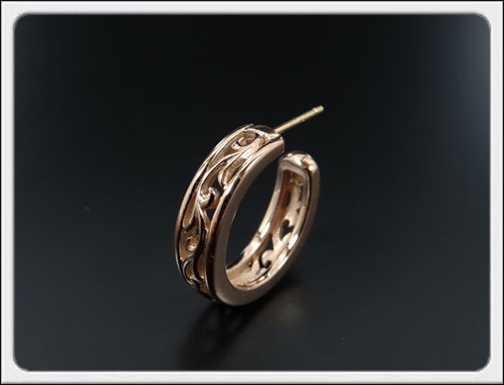 Shin's Sculpture（シンズ スカルプチャー）IVY NARROW PIERCE/アイヴィーナローピアス(K18ピンクゴールド) E-8-PG【ピンクゴールドピアス フープ 透かし彫り 唐草 プレゼント】｜アステリズム代官山