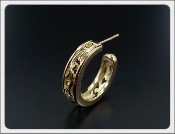 Shin\u0027s Sculpture（シンズ 彫刻術）IVY NARROW PIERCE/アイヴィーナローピアス(K18黄色ゴールド) E-8-YG【ゴールドピアス フープ 透かし彫り 唐草 差し上げ物】