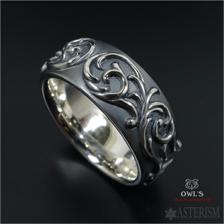 OWL'S（アウルズ） 「浮彫りアラベスク リング/ワイド」 SILVER 925 / 16号～ 【シルバー 銀 メンズ レディース アクセサリー ジュエリー ハンドメイド 高品質 高級 唐草 指輪 プレゼント ペア 人気 ブランド】AR-02