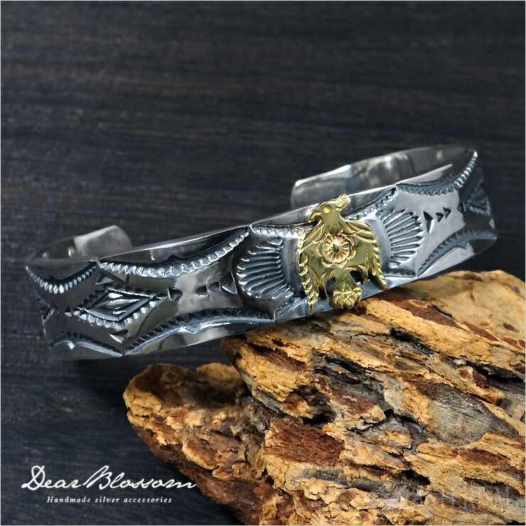 メンズジュエリー アクセサリー Blossom ディアブロッサム K18 サンダーバード 送料無料 代引き手数料無料 手彫り スタンプワーク 平打ち シルバーバングル メンズ インディアンジュエリー チマヨ柄 ブランド チマヨスタンプワークバングル Chimayo Stumpwork