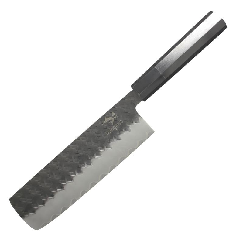 漁川 菜切包丁 【刃渡り175】 【ダマスカス和包丁】【高級料理包丁】 和式3層割込槌目VG10包丁 【野菜切り 肉切り 魚切り】|アスターショップ