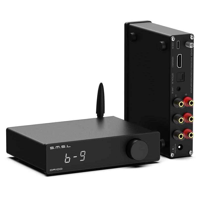 SMSL DA100 力強さアンプリファイアー 100W TI TAS5827 *2 D級アンプリファイアー ご機嫌通行手形/置き目通行手形 2.1chサブウーファー BT 5.3 陰電子音の大きさ抑えつける ステレオアンプリファイアー EQ合わせる BT/USB/HDMI(ARC)/光デジタル/伝達ルート入