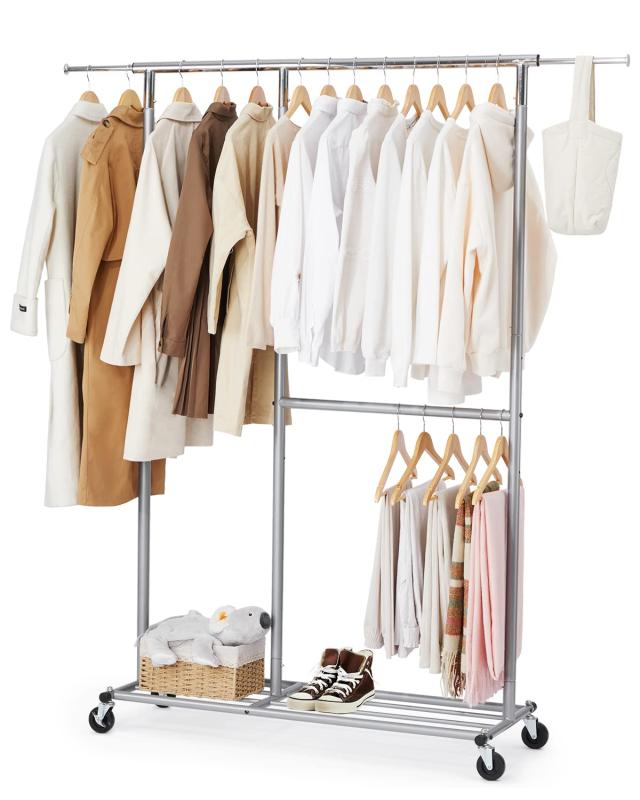HOKEEPER ハンガーラック パイプハンガーラック 耐荷重150KG 業務用 大容量 収納ラック 物干し スタンド 洋服ハンガー 衣類収納 棚付き 縦横伸縮 高さ調節可能