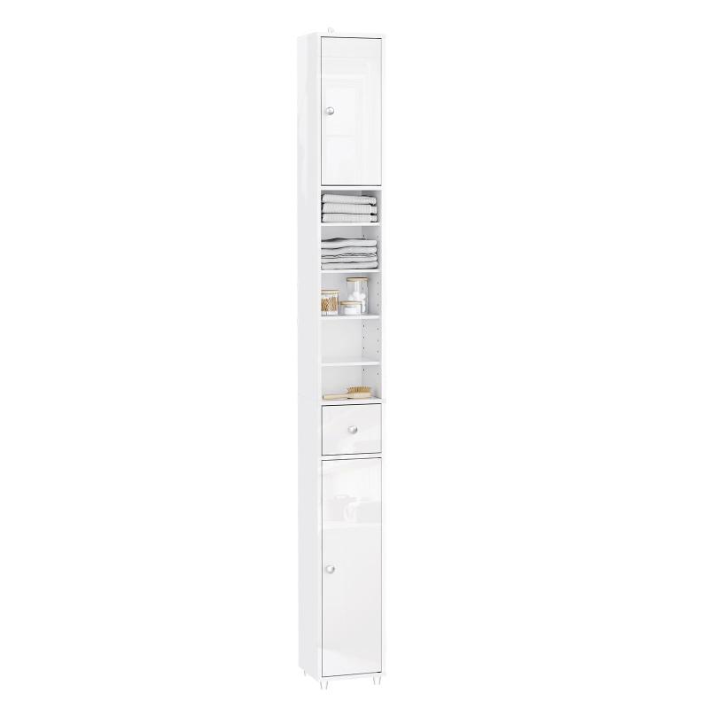SoBuy 隙間収納 食器棚 洗面所 ランドリー収納 キャビネット 鏡面デザイン 幅20×奥行20×高さ180cm 脱衣場 可動棚 ランドリーラック スリム サニタリーラック 洗面所用キャビネット(BZR167-GW/白)