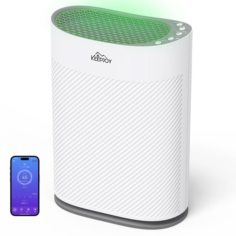 KEEPJOY 空気清浄機 ペット特化 18畳 使い捨てのプレフィルター ペットの毛対策 大きめ吸気口 強化の電源コード スマホ遠隔操作 自動検知 花粉対策 集じん ハウスダスト 脱臭強化 300m?/hのCADR