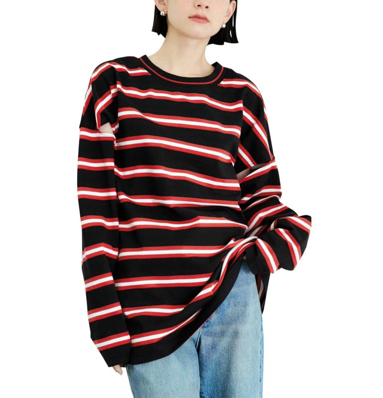 [アダムエロぺファム] Tシャツ 【洗える】ボーダー2WAYロンTEE レディース