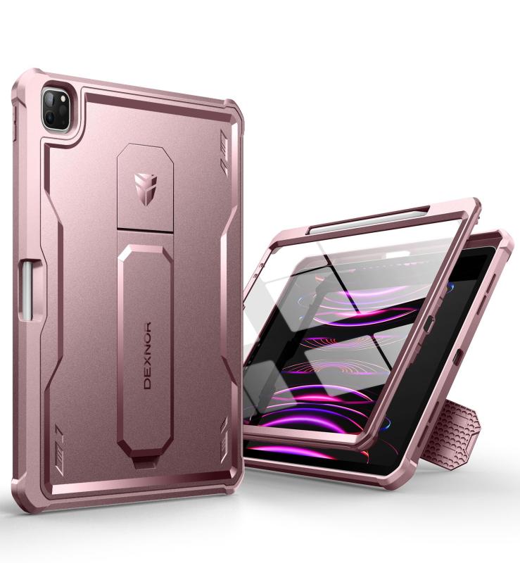 Dexnor iPad Pro 6/5/4世代(2022/2021/2020)12.9インチ用 耐衝撃フルボディバンパー保護カバー 画面保護フィルム&調整可能スタンド&ペンシルホルダー付き
