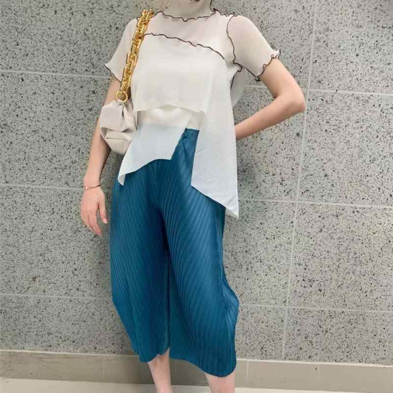 カジュアルパンツ レディース プリーツパンツ ワイドパンツ 九分丈 高腰 ハイウエスト ボトムス ズボン ギャザー ストレート 楽ちん ウエストゴム 灰色 補正 黒 青 グレー ブラック ブルー カジュアル 普段使い オフィス ストリート 無地｜アスターショップ