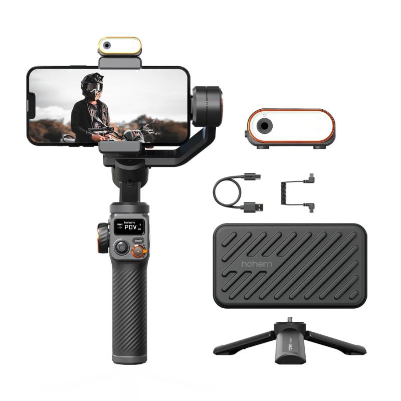 hohem M6 Kit スマートフォンジンバルスタビライザー LEDともし火内蔵 人工知能学 客体追っかける 3軸 iPhone/Android相応う 電動片手持ちジンバル 垂直方向＆気泡管水準器映画化 タイムラプスの追っかける 18第四次元駆動動力 スマホに給電能力のある 最