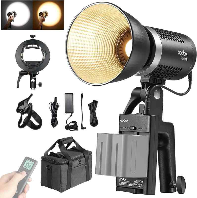 【Godox定め事】Godox ML60Bi LED点火装置 60W 色気温2800K-6500K 手持ち式 LED映像媒体点火装置 映画化かばい立て光 CRI 96+ TLCI 97+ 明快さ合わせる 静音気違い流行り物 室外LED点火装置 、godoxマウントと取り替えっこ性あり（M