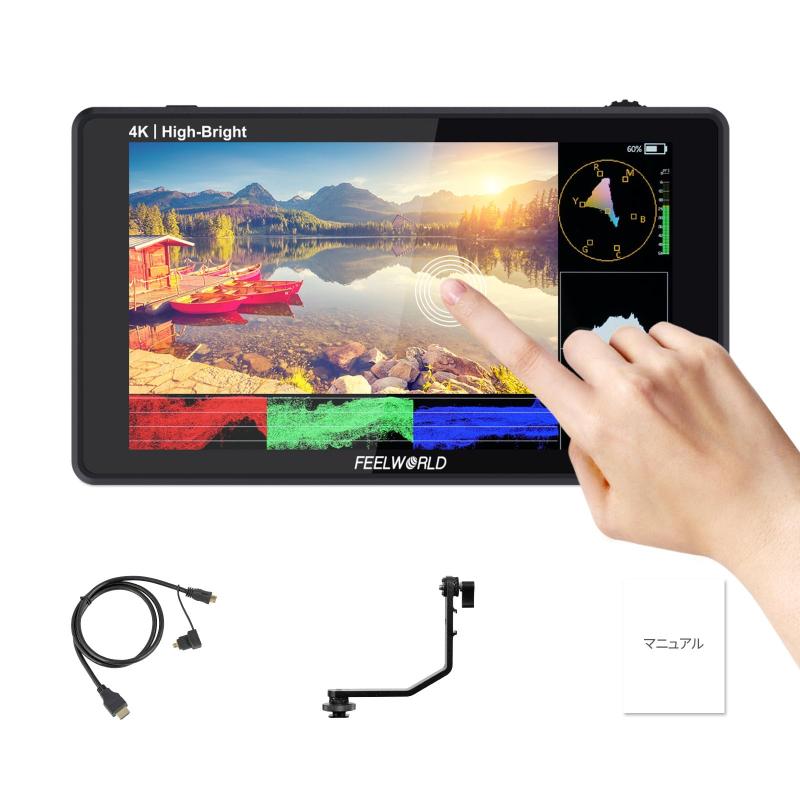 FEELWORLD LUT6E 6インチタッチスクリーン一眼一眼レフ写真機用活動の領域管する4K HDMI入出力1600nit高明快さ3D LUT砂紋盛りだくさん固定ディスク1920X1080IPS日本語備え付ける能力のある