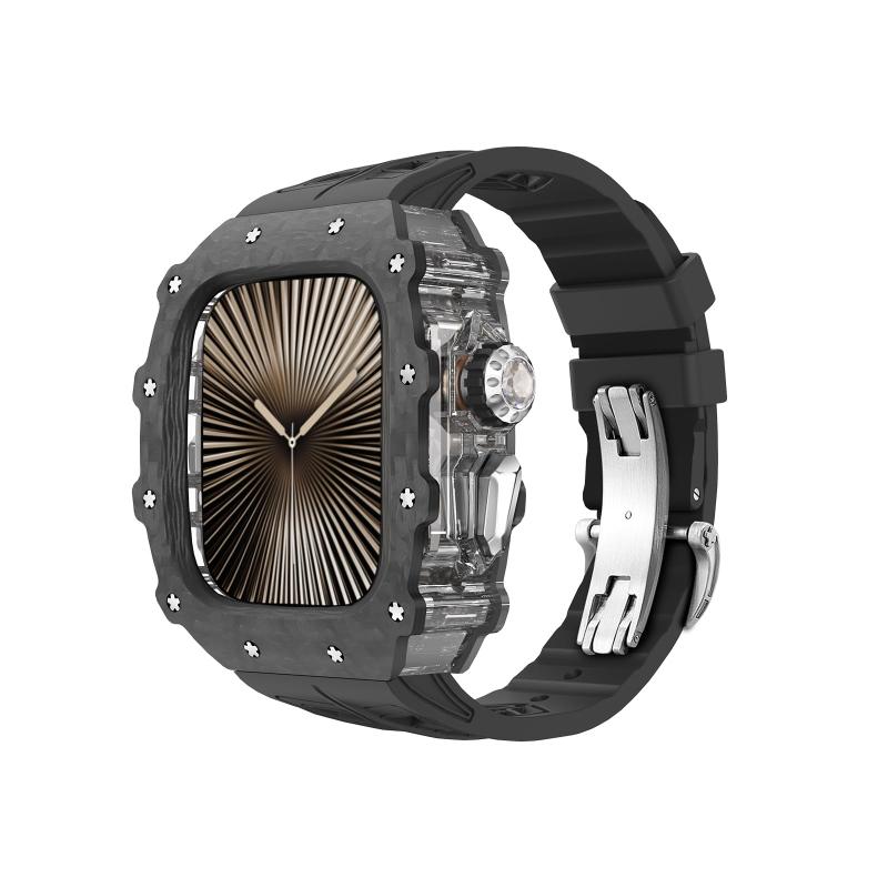 Apple Watch用 Ultra 2入れものカーボン衣料繊維フッ素天然ゴムダンス楽隊、晴れ晴れしいiWatch Ultra 49 粍成人男性カーボン衣料繊維入れもの、フッ素天然ゴムダンス楽隊Apple Watch用 49 粍 10 46粍 保護することバンパー押しかぶせるの取り替えっこに適している