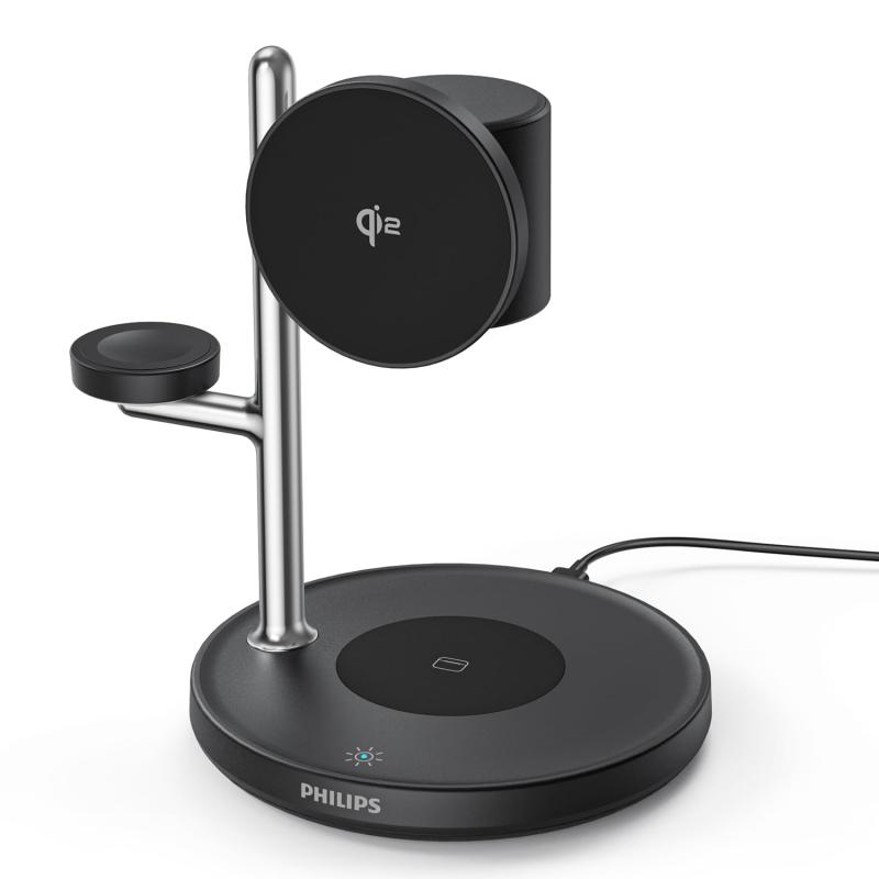 Philips (フィリップス) 3-インチ-1無線電話申し受ける器 Qi2相応う 最大限度15W 点火装置点火装置付き添い人 磁石式 MagSafe申し受ける器 照明ランプ型 スマホ/御覧なさる/イヤ電話機相応う 置くだけ申し受ける iphone16/15/14/13つづき物 Androi