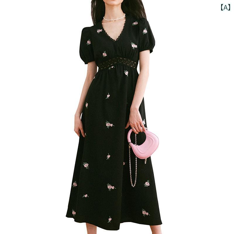 韓 系 chic 茶 休 フランス 式 赫本 風は 腰の 気質 v ネックの ワンピースを 収めます。｜アスターショップ