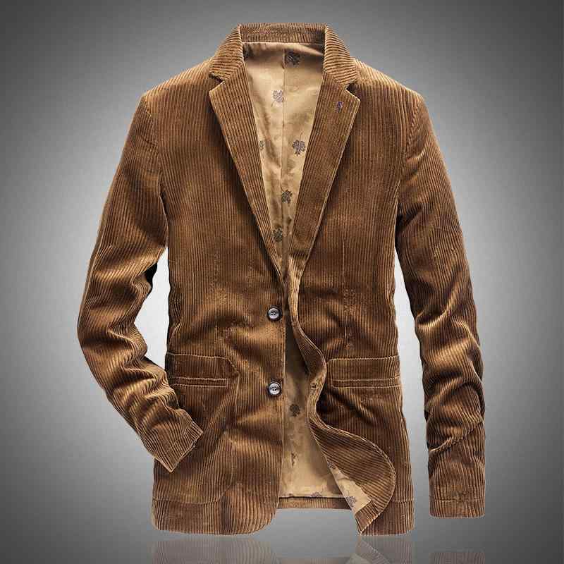 メンズ ジャケット コットン コーデュロイ 復古 スタイル 修身 シングルブレスト ボタン ロングスリーブ ミドルレングス ストレートヘム 明ポケット バッジ 詳細 ノーアイロン 加工 ビジネス 紳士 35歳以上 適用 ゆったり 大きいサイズ 対応 ・柑其｜アスターショップ