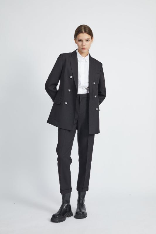 レディース 西装ジャケット 収腰 ダブルブレスト 長袖 中長丈 高級感 黒 ポリエステル 免? 通勤 都市 ポケット ボタン|アスターショップ