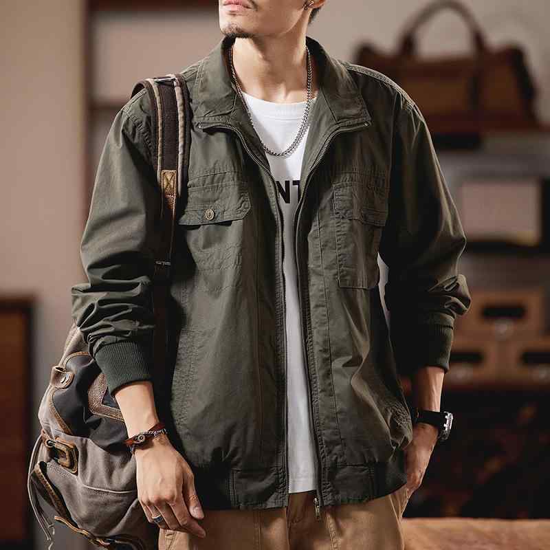 メンズ ジャケット 復古風 工装 アウター 春夏秋冬 合体型 フード付き スタンドカラー ジッパー 長袖 収口袖 多ポケット 直裾 水洗加工 耐摩耗 綿素材 ポリエステル裏地 黒 黄色 軍緑 日常着 カジュアル 青年向け|アスターショップ