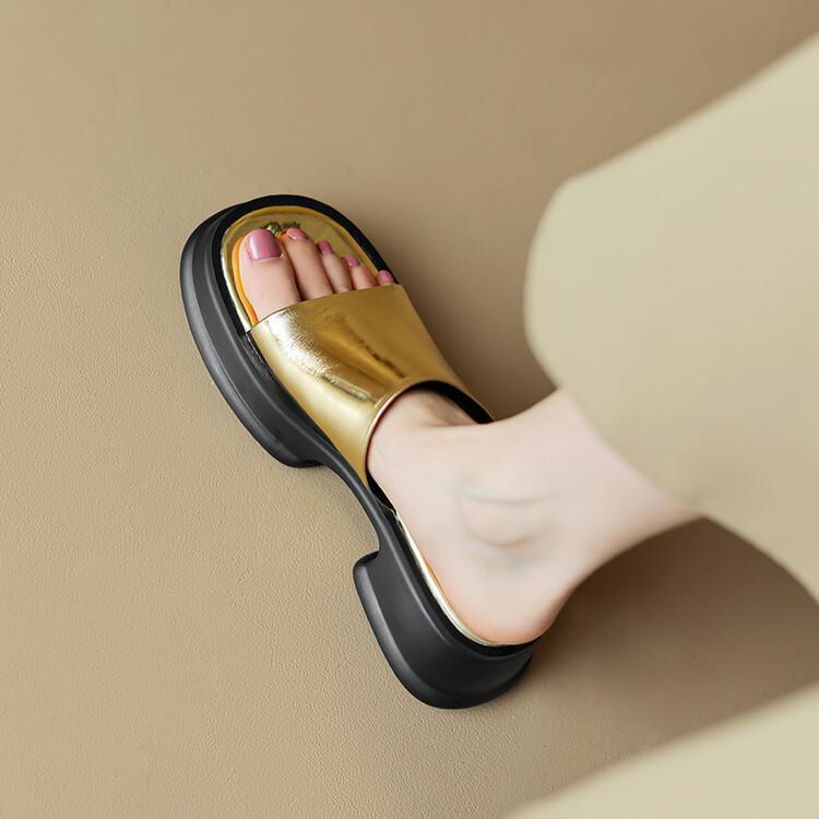 レディース スリッパ 夏用 屋外用 防滑 厚底 金 銀 牛皮 フラットサンダル ラウンドトゥ MDソール 超?内張り 接触冷感 軽量 快適 カジュアル 普段使い アウトドア|アスターショップ