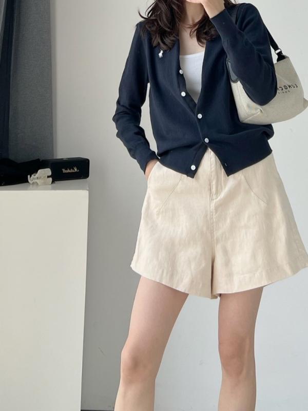 ショートパンツ レディース リネン 亜麻 麻 高腰 ハイウエスト 裏地付き 立体裁断 カジュアル ボトムス ハーフパンツ パンツ ストレート ワイド ゆったり 短パン ホワイト カーキ アーミーグリーン 通気性 軽量 普段使い｜アスターショップ
