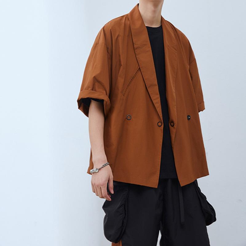 メンズ ジャケット 青春 流行 春夏 秋冬 ?松 外套 純色 上衣 透気 コットン 薄型 西装領 双排扣 直下? 常?袖 ・稀色 休? 青年 18-24歳 日常使い カジュアルスタイル 日系 レトロ ビッグシルエット 軽量 伸縮性 通勤 普段使い アウトド|アスターショップ