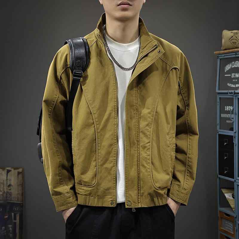 メンズ ジャケット 春季 コットン 100% 耐摩耗 フラップカラ ゆったり ジップアップ 長袖 無帽 普通厚 無地 直裾 ポケット 日常 ユース カジュアル ファッション 都市 復古 アウトドア 軽量 通勤 普段使い かき 黒|アスターショップ