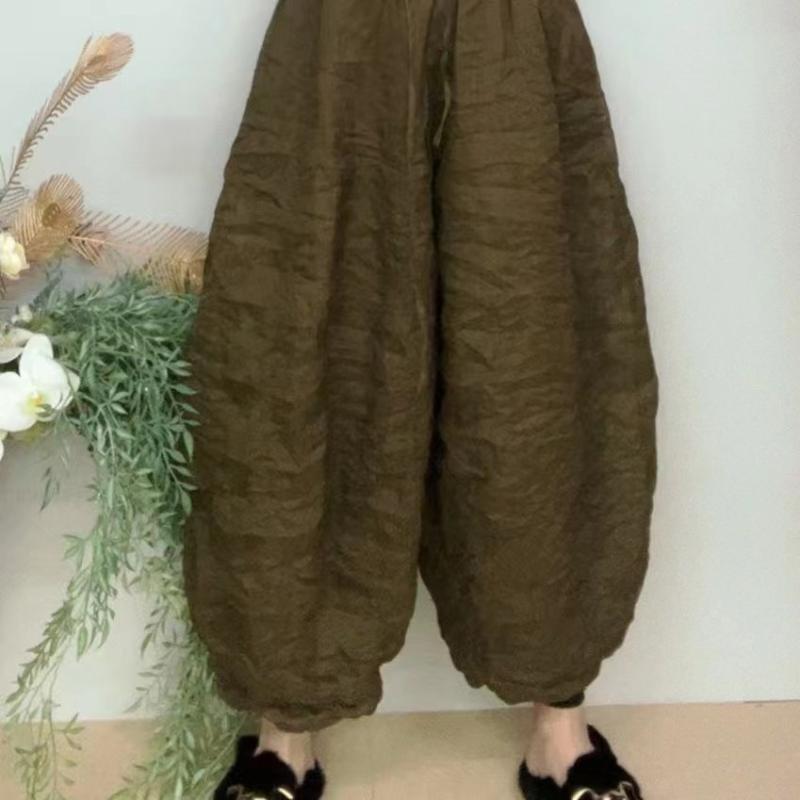 レディース 麻 素材 ワイドパンツ 九分丈 ゆったり シルエット ゴム ウエスト ランプ シェイプ シンプル デザイン 薄手 素材 無地 カラーバリエーション デイリー コーデ 適応 軽量 快適 履き心地 日韓 スタイル 春夏 シーズン 合わせやすい ボ｜アスターショップ