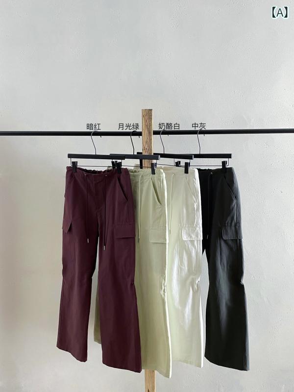 レディース ワイドパンツ 高腰 コットン 素材 純色 デザイン 抽? 調整 可能 直筒 シルエット 長丈 薄手 素材 微弾性 素材 日韓 カジュアル スタイル 暗紅 グレー アイボリー グリーン 色展開 通勤 普段使い デイリー コーデ アイテム｜アスターショップ